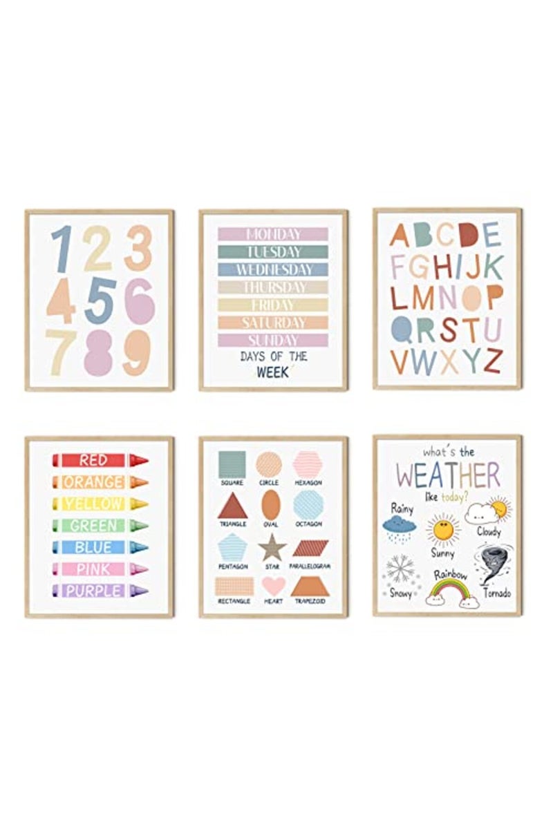 LIYAOLI ALAYRA Poster for Toddlers Wall Art Print 8 x 10 Inch Set of 6 Unframed Numbers Weather Boho Alphabet for Classroom Wall Kids Bedroom Nursery Playroom Decor Neutral Wall Decor - Image 2