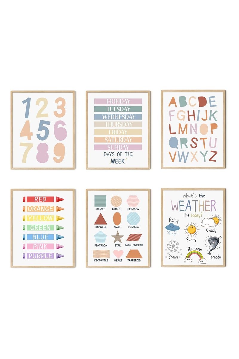 LIYAOLI ALAYRA Poster for Toddlers Wall Art Print 8 x 10 Inch Set of 6 Unframed Numbers Weather Boho Alphabet for Classroom Wall Kids Bedroom Nursery Playroom Decor Neutral Wall Decor - Image 1