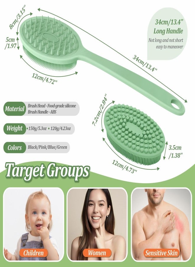 GEENOA Silicone Back Washer for Shower, Gentle Exfoliating Body & Back Scrubber with Handle, Silicone Loofah with Two Dual-Side & Replaceable Brush Heads(Green-Two Heads) - Image 2
