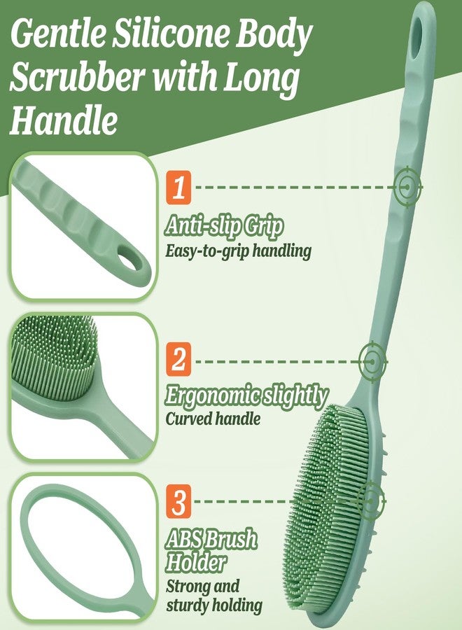 GEENOA Silicone Back Washer for Shower, Gentle Exfoliating Body & Back Scrubber with Handle, Silicone Loofah with Two Dual-Side & Replaceable Brush Heads(Green-Two Heads) - Image 3