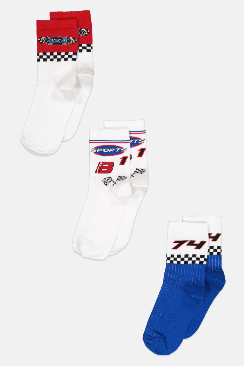Bershka Women 3 Pair Allover Print Sock, White  - Image 1