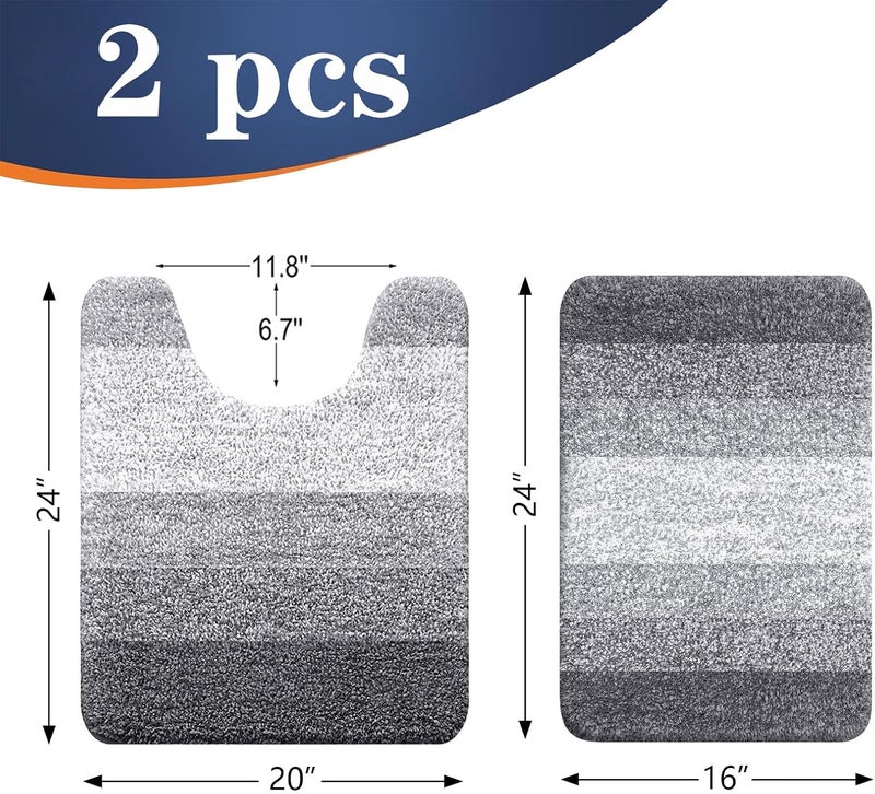 OLANLY Bathroom Rug Set 2 Piece, Soft Absorbent Microfiber Bath Mats and U-Shaped Contour Toilet Rug, Non-Slip, Machine Wash Dry, Plush Shaggy Bath Mats for Bathroom (24"x16"+24"x20", Grey) - Image 2
