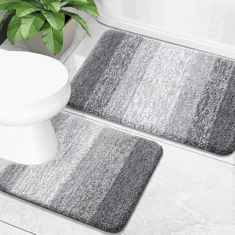 OLANLY Bathroom Rug Set 2 Piece, Soft Absorbent Microfiber Bath Mats and U-Shaped Contour Toilet Rug, Non-Slip, Machine Wash Dry, Plush Shaggy Bath Mats for Bathroom (24"x16"+24"x20", Grey) - Image 1
