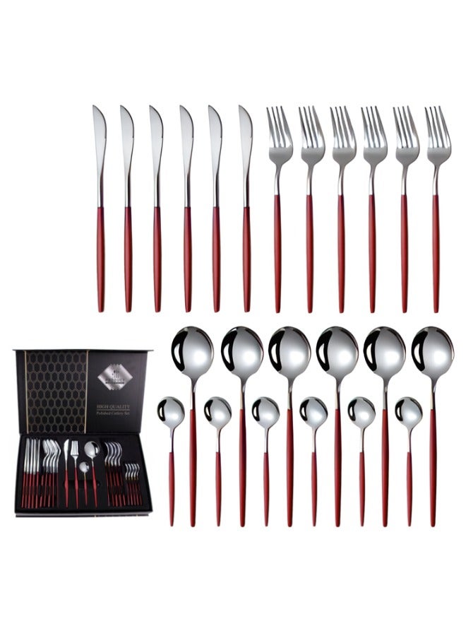 24-Piece Cutlery Set, Stainless Steel Cutlery for 6 Persons Includes Knives, Forks and Spoons, Cutlery Set for Kitchen, Restaurant, Dishwasher Safe (Rose Gold)  - Image 1