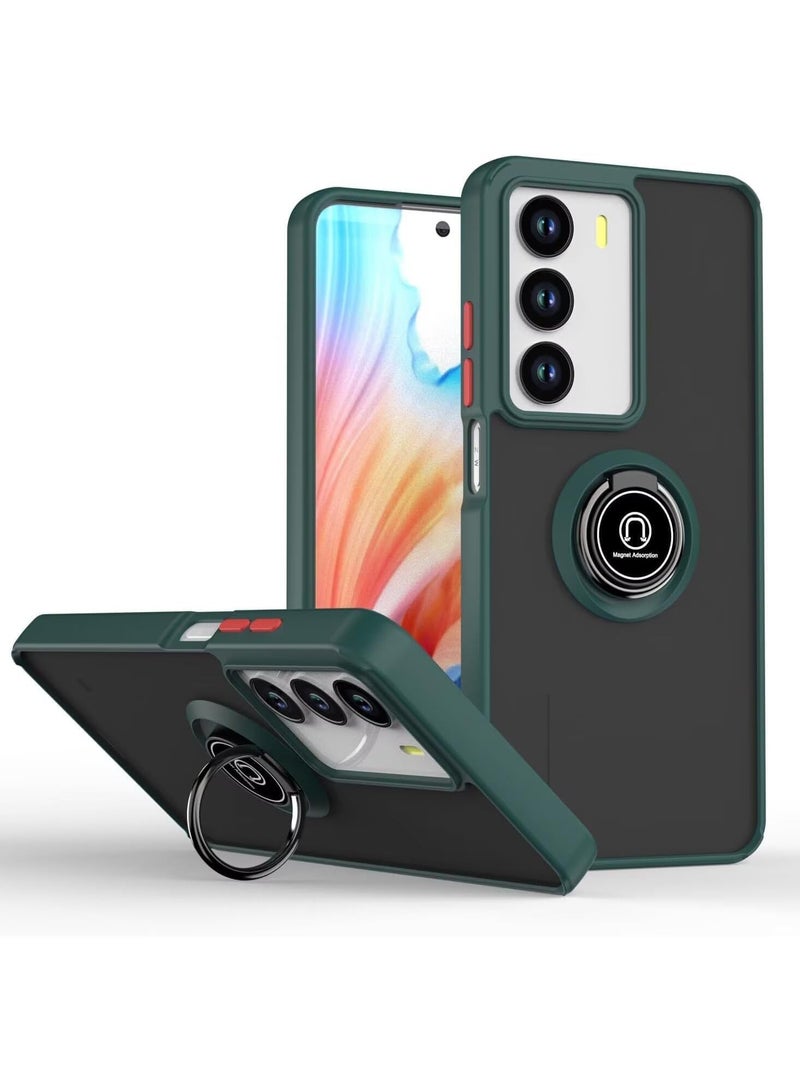 حافظة لهاتف Realme C71 4G / غطاء لحافظة Realme C73 5G مع حلقة معدنية لحمل الهاتف ودعامة للسيارة مع قاعدة مغناطيسية مقاومة للصدمات بظهر صلب غير لامع لحافظة Realme C71 4G / C73 5G باللون الأخضر