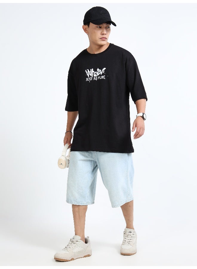 QUCO Black Oversized Printed T-Shirt for Men - Image 2