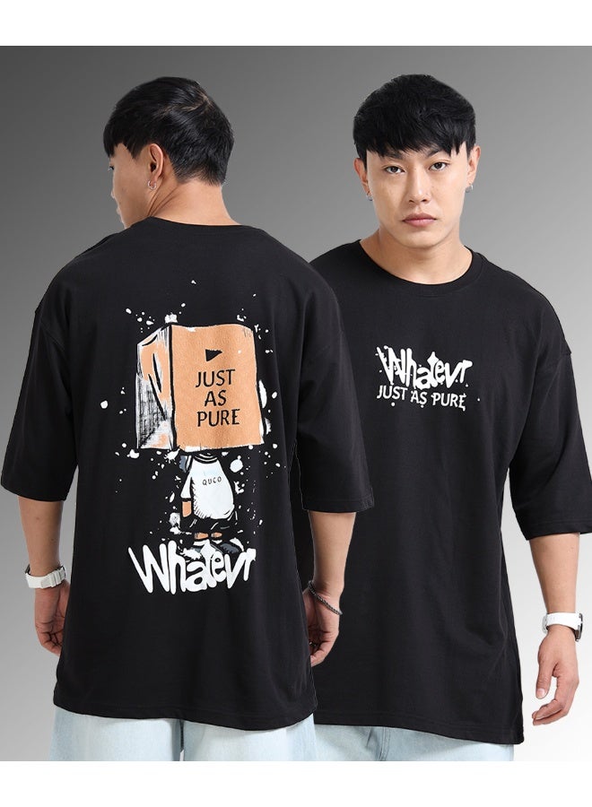 QUCO Black Oversized Printed T-Shirt for Men - Image 1