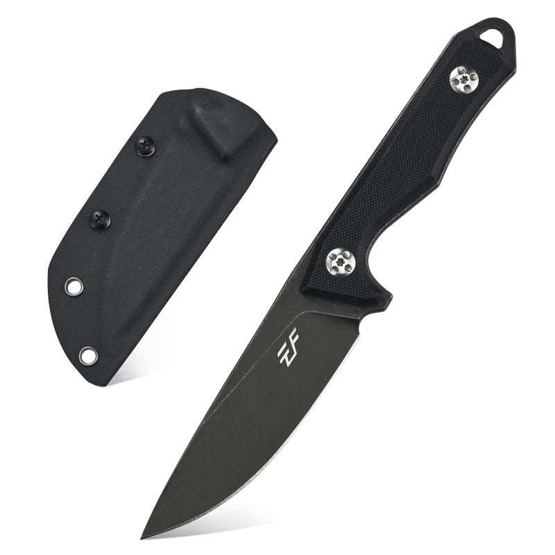 Eafengrow EF107 Fixed Blade Knife with D2 Steel Blade and Kydex Sheath  G10 Handle Compact Outdoor Field Utility Knife Black