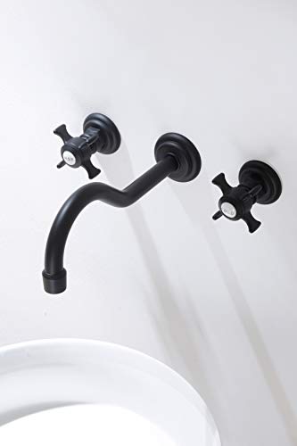 SITGES Antique Wall Faucet,Two Handle Bathroom Sink Wall Mount Faucet with Rough in Valve Included,Matte Black - Image 4