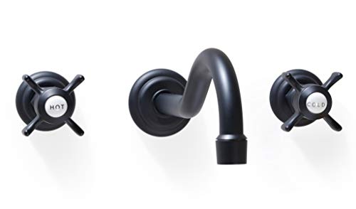 SITGES Antique Wall Faucet,Two Handle Bathroom Sink Wall Mount Faucet with Rough in Valve Included,Matte Black - Image 1