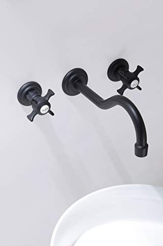 SITGES Antique Wall Faucet,Two Handle Bathroom Sink Wall Mount Faucet with Rough in Valve Included,Matte Black - Image 5
