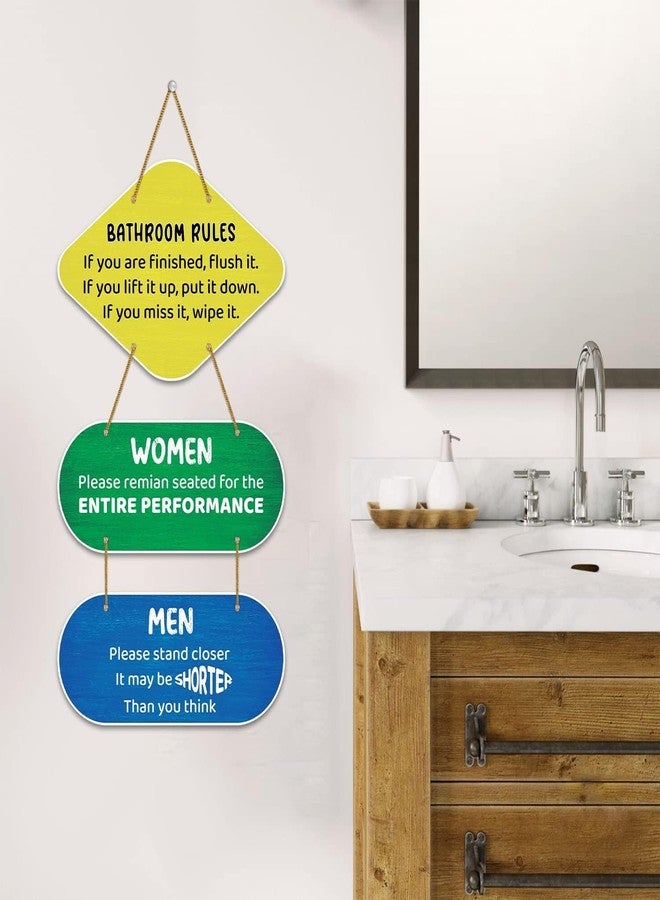 Art Monk Artwork Bathroom Rules Printed Wooden Decorative Wall/Door Hanging | Multicolor - Image 2