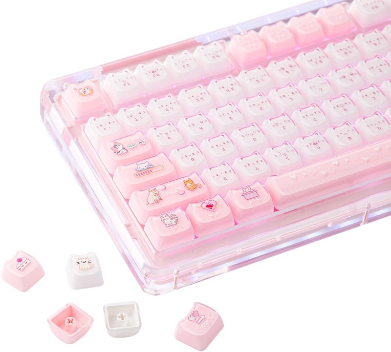 KiiBoom Cute Cat Keycaps Set, Mao Profile, PBT/PC Keycap for MX Switches Mechanical Keyboard, Compatible with 60%, 65%, 75%, TKL, 96%, Full-Sized Layout (Mewsic) - Image 1