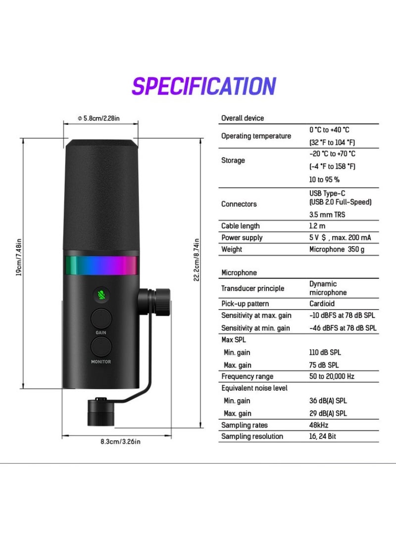 Generic USB XLR Dynamic Microphone Touchmute Headphone Jack Volume Control For Youtube PC Game Sound Card Recording Metal LM20 (Microphone)  - Image 5