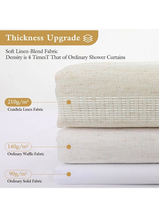 Craidlela Boho Farmhouse Shower Curtain Set with Tassel, Modern Bohemian French Country Chic Bathroom Shower Curtain Set, Linen Striped Textured Shower Curtain 72x72 - Beige/Cream - Image 2