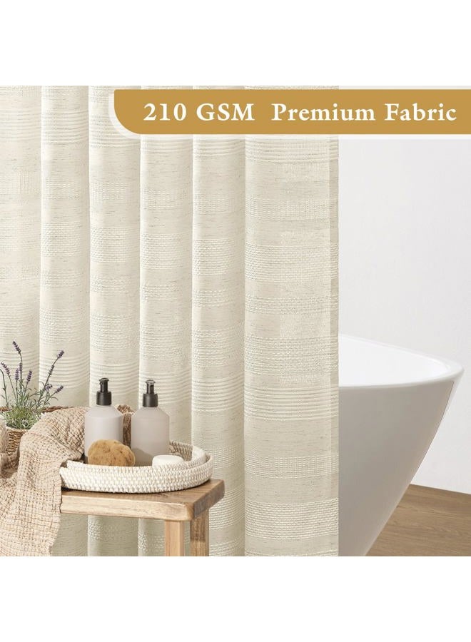 Craidlela Boho Farmhouse Shower Curtain Set with Tassel, Modern Bohemian French Country Chic Bathroom Shower Curtain Set, Linen Striped Textured Shower Curtain 72x72 - Beige/Cream - Image 4