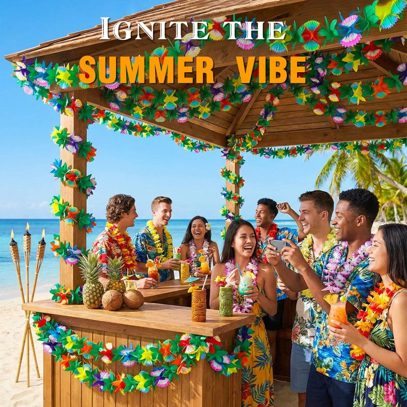 FUTUREPLUSX 6PCS Tropical Garland Party Decorations, 10 ft Multicolored Tissue Paper Hibiscus Flower Summer Banner for Birthday Beach Theme Luau Hawaiian Party Supplies Jungle Decor - Image 2