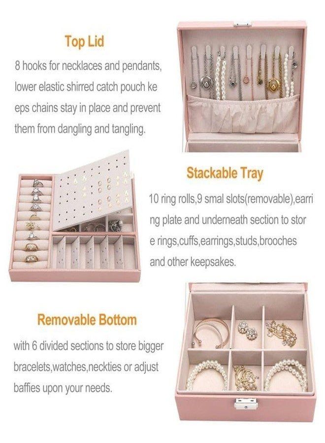 Jenibri 1Pack, Jewelry Box for Women, 2 Layers Large Jewelry Organizer Box, Lockable Jewelry Box for Earring, Ring, Necklace, Bracelets, Birthday Gift - Multicolor - Image 3