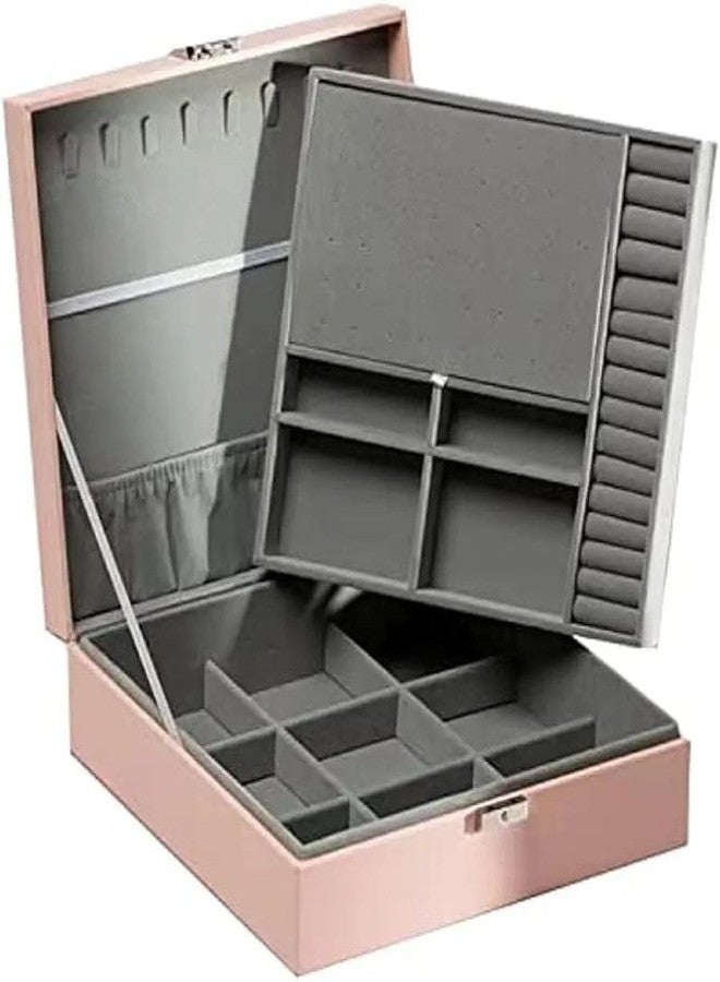 Jenibri 1Pack, Jewelry Box for Women, 2 Layers Large Jewelry Organizer Box, Lockable Jewelry Box for Earring, Ring, Necklace, Bracelets, Birthday Gift - Multicolor - Image 1