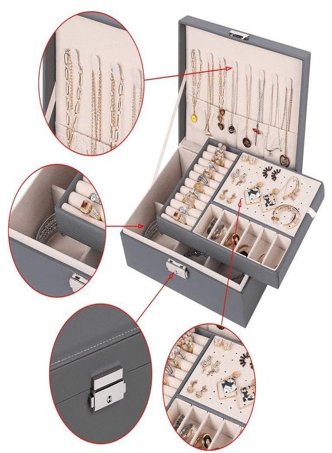 Jenibri 1Pack, Jewelry Box for Women, 2 Layers Large Jewelry Organizer Box, Lockable Jewelry Box for Earring, Ring, Necklace, Bracelets, Birthday Gift - Multicolor - Image 4