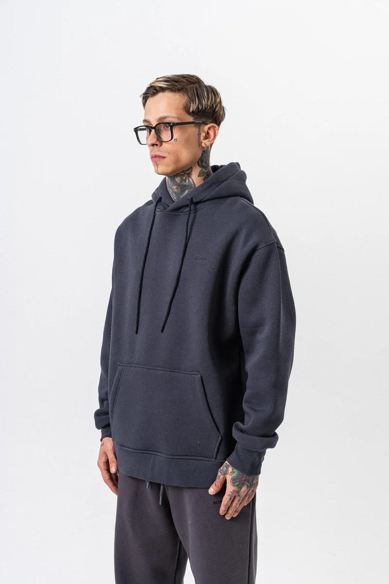 RESPIRE Men's Respire Letter Detail Basic Hooded Oversize Hoodie Smoke Grey (Füme)