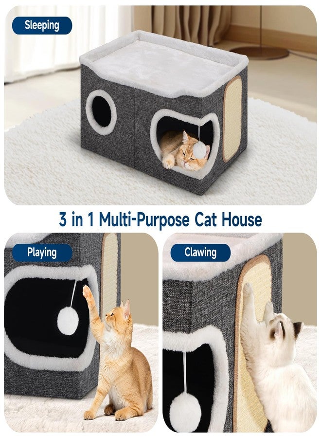 Shikha Cat Beds for Indoor Cats, Extra Wide Cat Cube House for Multi Cats, Foldable Cat Cave Hideaway with Arc-Edge Design & Oval Door, Reversible Cushion for All Seasons, 24"L x 17.7"D x 12.6"H, Grey - Image 5