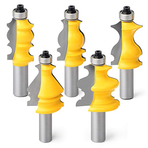 MEIGGTOOL 5Pcs 1/2-Inch Shank Architectural Molding Router Bit Set - Image 1