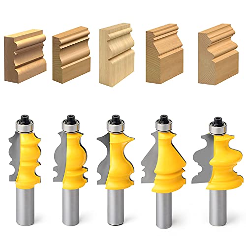 MEIGGTOOL 5Pcs 1/2-Inch Shank Architectural Molding Router Bit Set - Image 2
