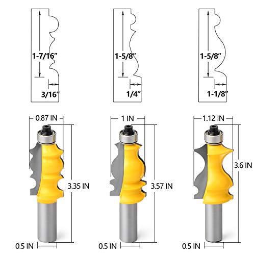 MEIGGTOOL 5Pcs 1/2-Inch Shank Architectural Molding Router Bit Set - Image 4