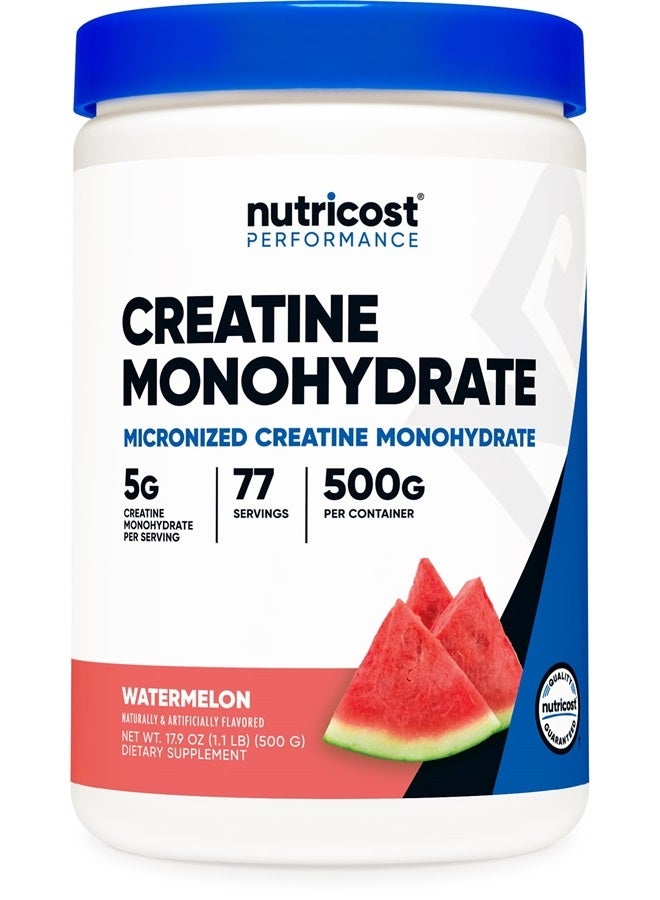 Nutricost Creatine Monohydrate Powder (Watermelon, 500 Gram) - Micronized Creatine Supplement - Vegan, Non-GMO, Gluten Free - Image 1