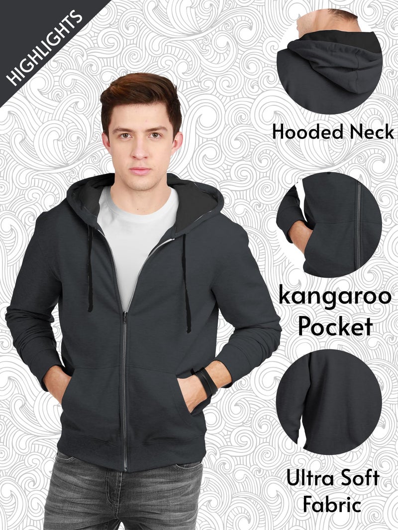 fanideaz Cotton Hooded Regular Fit Sweatshirt with Zip for Mens_ElephantGrey_Medium - Image 3
