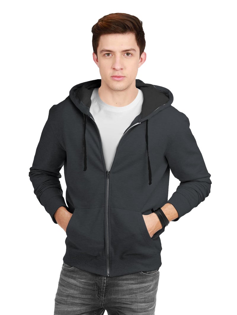 fanideaz Cotton Hooded Regular Fit Sweatshirt with Zip for Mens_ElephantGrey_Medium - Image 1