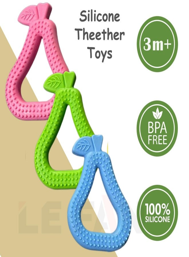 Lefan Infant Chewable Raised & Textured Surface For Soothing Non-Toxic Food-Grade Silicone Ring Shape Baby Teether Bpa-Free Pain-Relief Easy Teething 2+ Months Babies (Guava) - Image 4