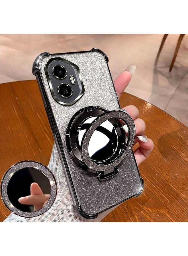 Magnetic Glitter  for Honor 400 Case，Camera Lens Protector，Sparkly Stand，Makeup Mirror，Luxury Gradient Shockproof Honor 400 Cover for Women Girls Gift， Black - Image 2