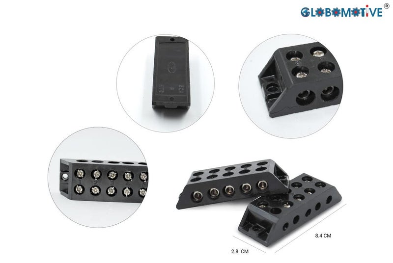 GLOBOMOTIVE GLOBOMOTIVE Control Panel 30A 5 Way Bakelite Connector Strip Double Row Barrier Black Terminal Pack of 10  - Image 2