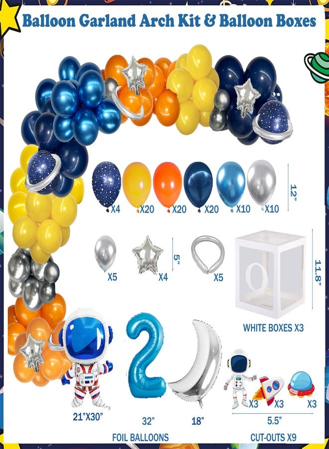 Fiesec Two the Moon Birthday Boy – 130 PCs Outer Space Second Birthday Party Supplies with Backdrop, Cake Topper, Astronaut Space Man Robot Foil Balloon, Balloon Boxes, Balloon Garland, Banner - Image 4