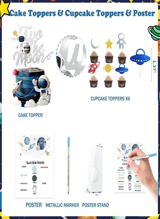 Fiesec Two the Moon Birthday Boy – 130 PCs Outer Space Second Birthday Party Supplies with Backdrop, Cake Topper, Astronaut Space Man Robot Foil Balloon, Balloon Boxes, Balloon Garland, Banner - Image 5