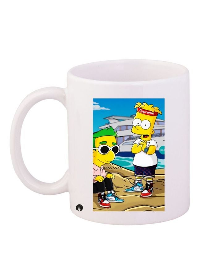 RYN Cartoon Printed Coffee Mug White/Blue/Yellow 11ounce