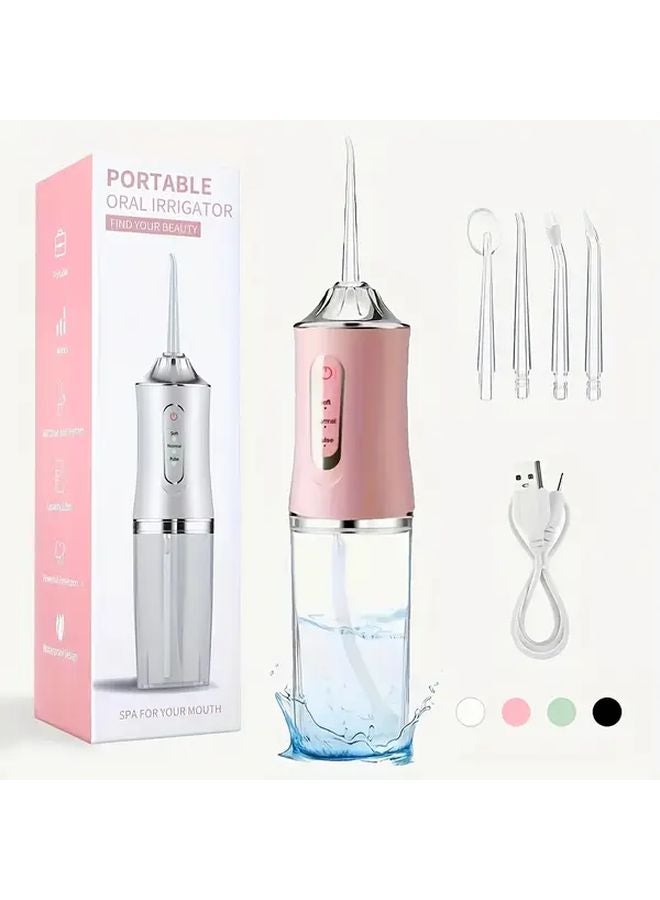 Pink Cordless Water Flosser 4 Nozzles USB Rechargeable Portable Oral Care - Image 2