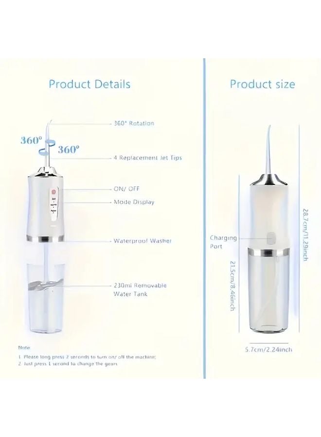 Pink Cordless Water Flosser 4 Nozzles USB Rechargeable Portable Oral Care - Image 3