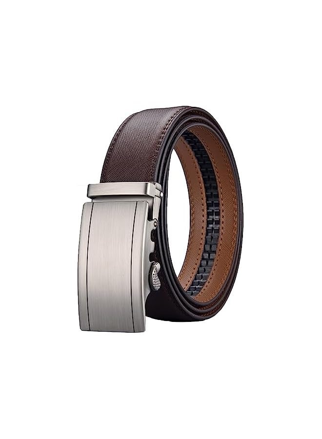 PROMASS Leather Belts for Men, Quick Release Ratchet Belts, Adjustable Comfort Click Belts, Automatic Buckle Leather Ratchet Belt for Jeans Pants Golf Trousers (1.37" * 51.2" Gift Box) - Image 1
