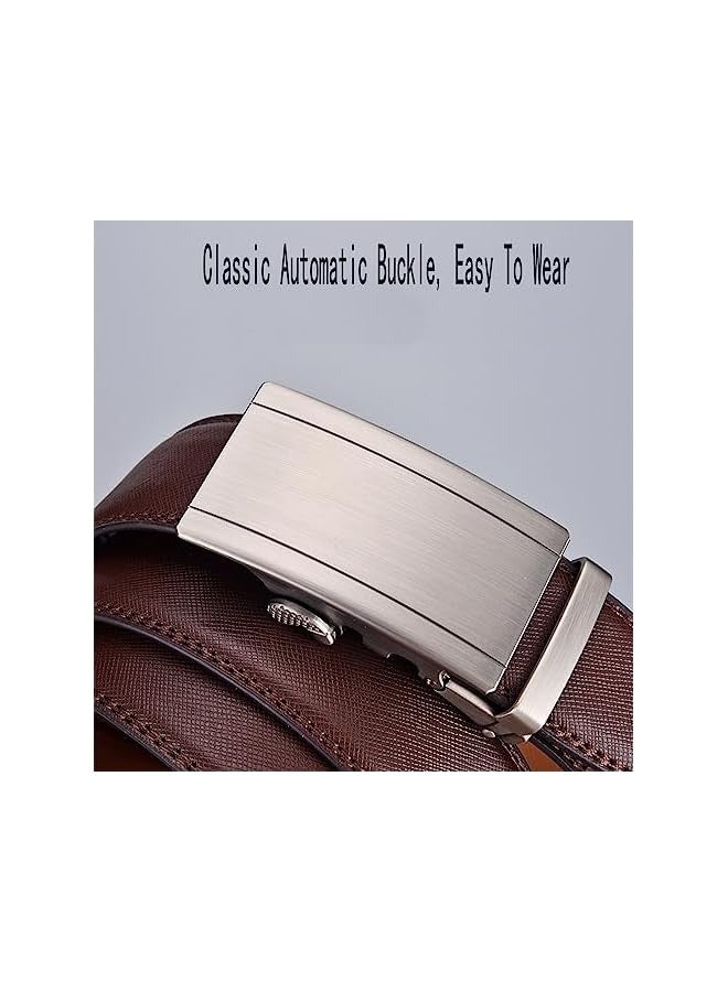 PROMASS Leather Belts for Men, Quick Release Ratchet Belts, Adjustable Comfort Click Belts, Automatic Buckle Leather Ratchet Belt for Jeans Pants Golf Trousers (1.37" * 51.2" Gift Box) - Image 3