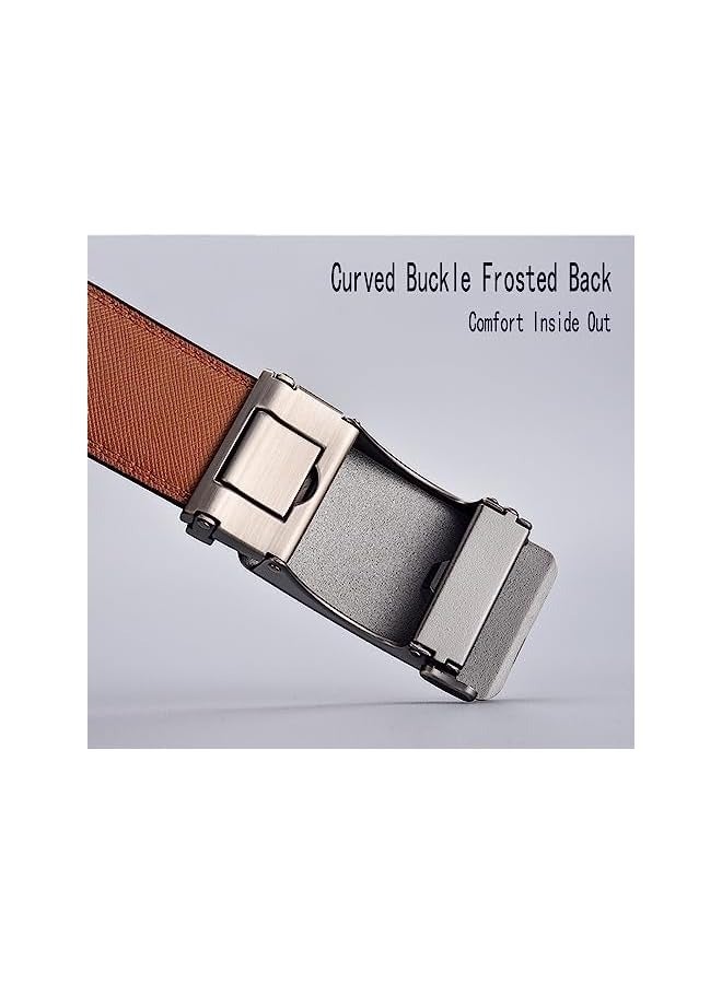 PROMASS Leather Belts for Men, Quick Release Ratchet Belts, Adjustable Comfort Click Belts, Automatic Buckle Leather Ratchet Belt for Jeans Pants Golf Trousers (1.37" * 51.2" Gift Box) - Image 4