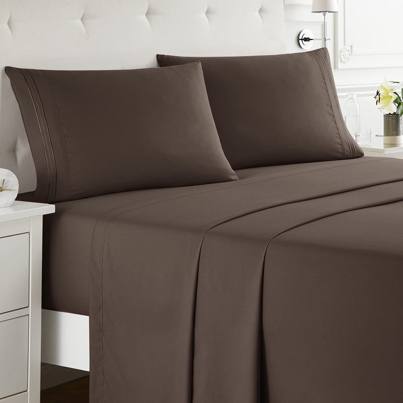 Nestl Nestl RV Short Queen Sheet Set - 4 Piece Bed Sheets for RV Short Queen Size Bed  Deep Pocket  Hotel Luxury  Extra Soft  Breathable and Cooling  Chocolate Brown RV Short Queen Size Sheets  - Image 1