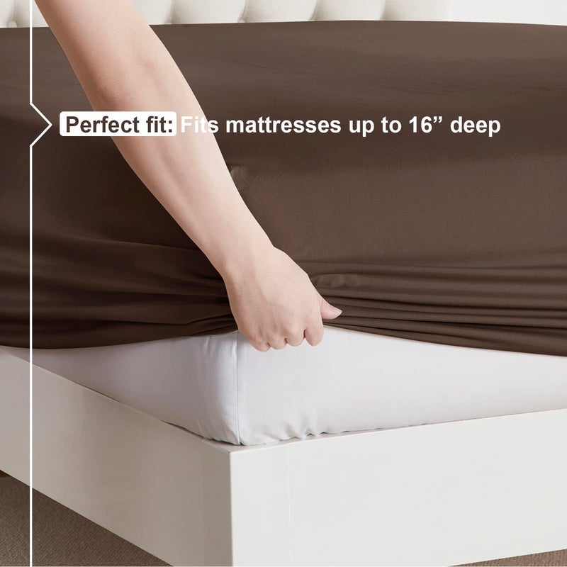 Nestl Nestl RV Short Queen Sheet Set - 4 Piece Bed Sheets for RV Short Queen Size Bed  Deep Pocket  Hotel Luxury  Extra Soft  Breathable and Cooling  Chocolate Brown RV Short Queen Size Sheets  - Image 4