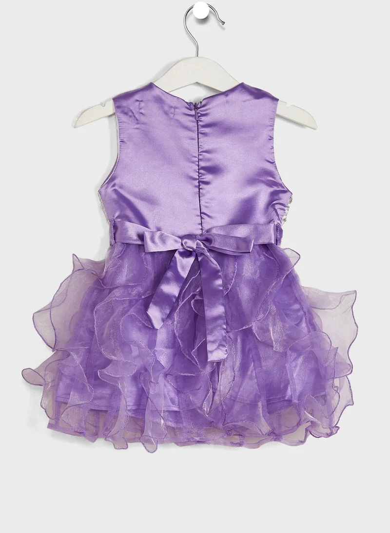 Nautinati Girls Embellished Sequined Dress With Belt