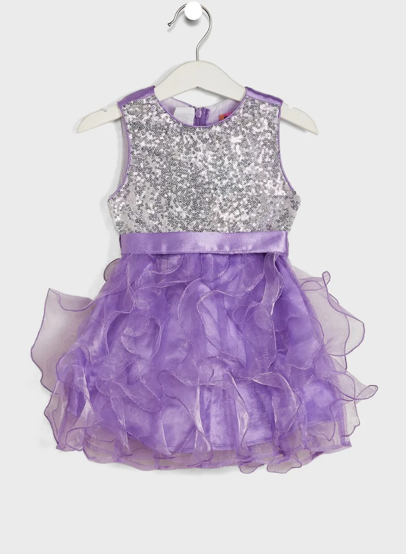 Nautinati Girls Embellished Sequined Dress With Belt