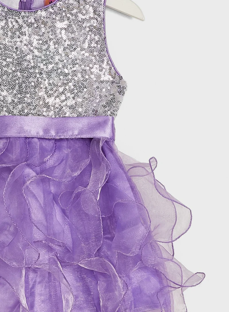 Nautinati Girls Embellished Sequined Dress With Belt