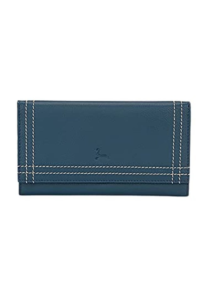 Pacific Gold Vegan Leather Slim Zipper Wallet - Gift for Women, Ladies, Girls - Color Blue - Image 1
