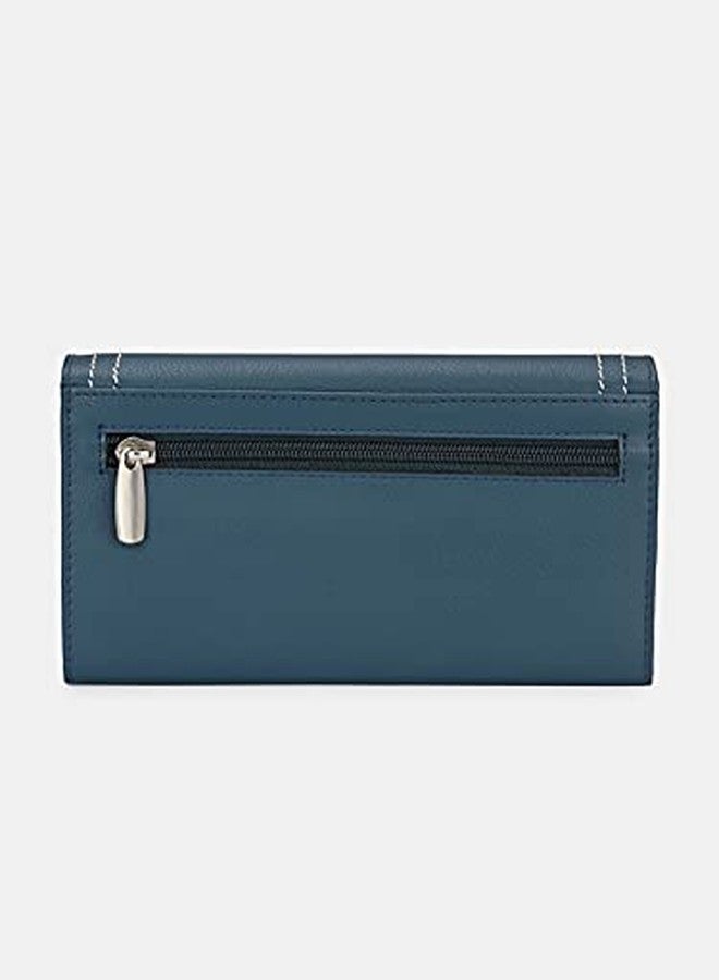 Pacific Gold Vegan Leather Slim Zipper Wallet - Gift for Women, Ladies, Girls - Color Blue - Image 2